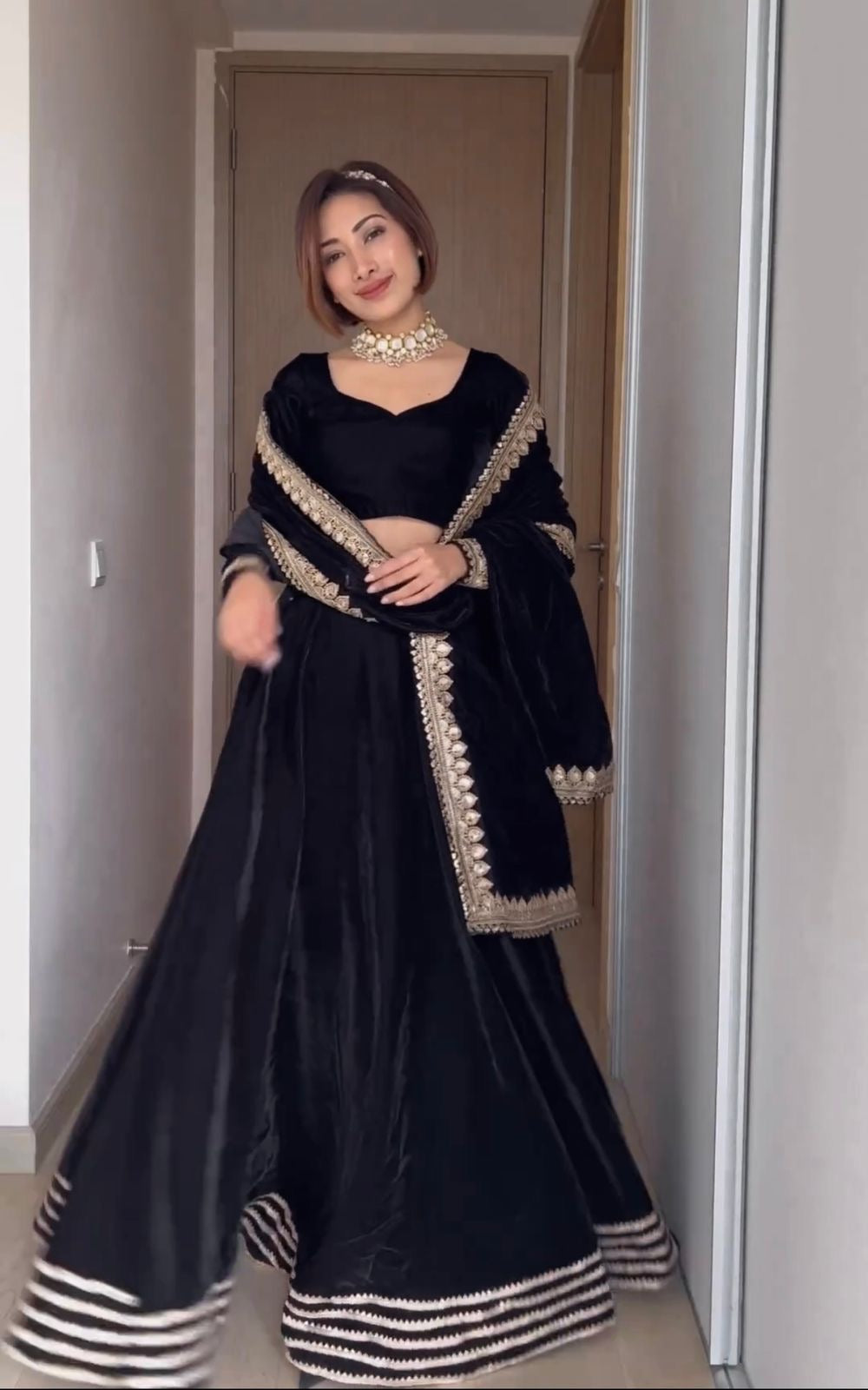 Isha's Velvet Viscose Heavy Lehenga - Fully Stitched