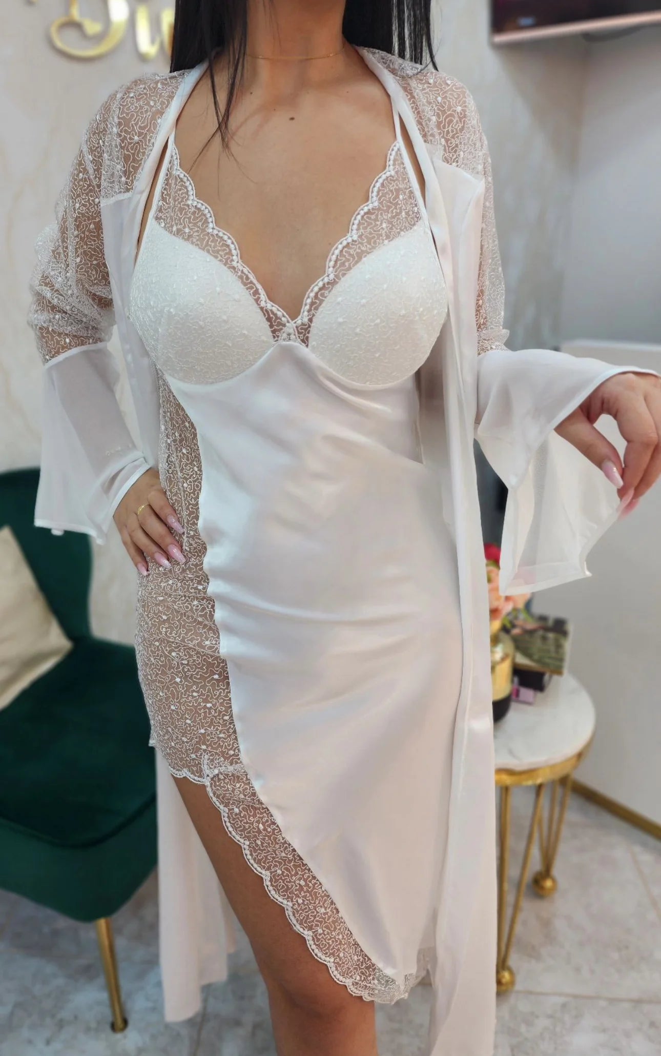 Romance In Grey Nighty - Premium Silk Material