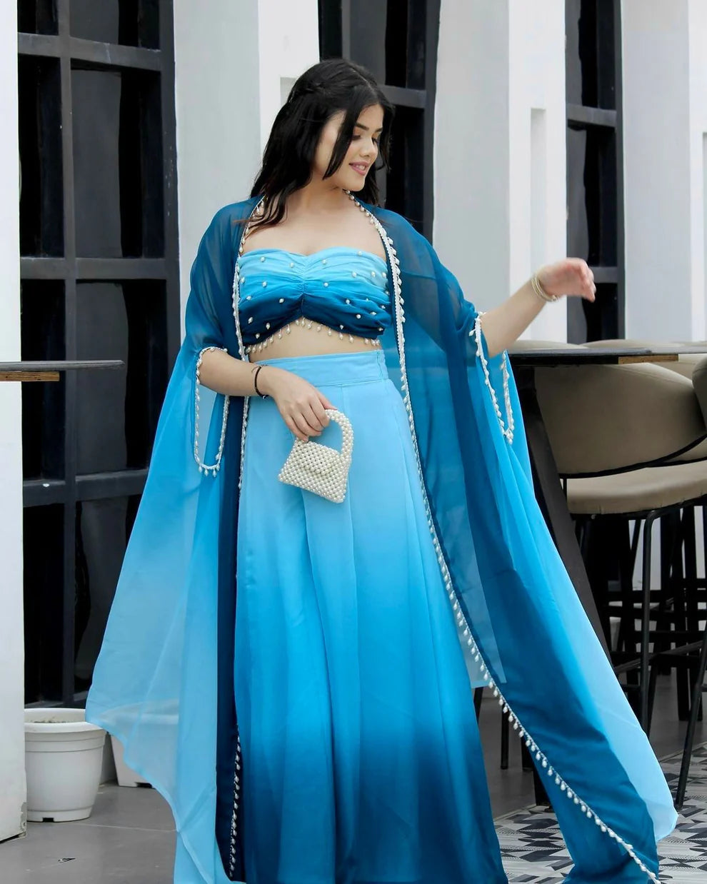 Blue Hue Ombré Indo-Western Set