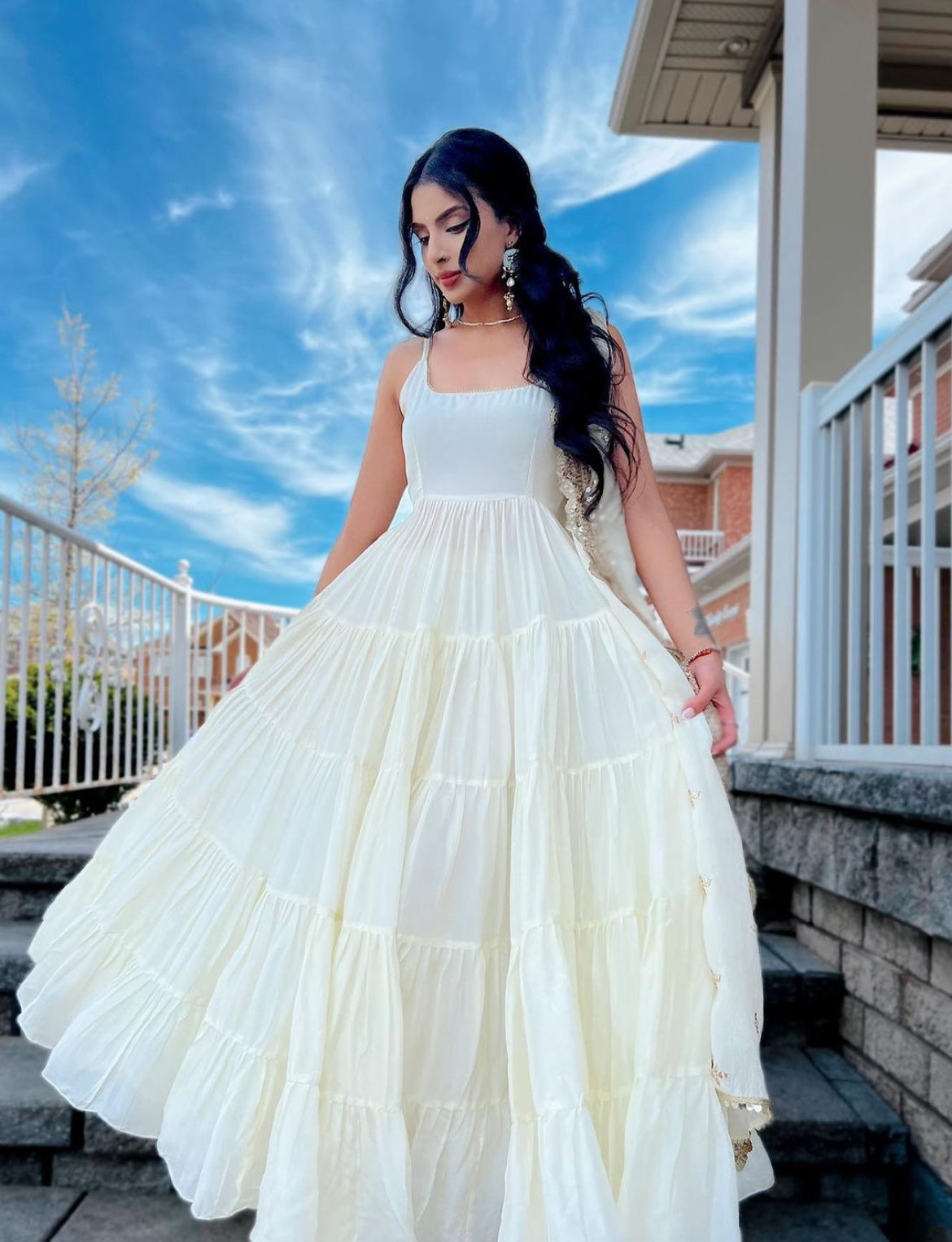 Pearl White Anarkali Set
