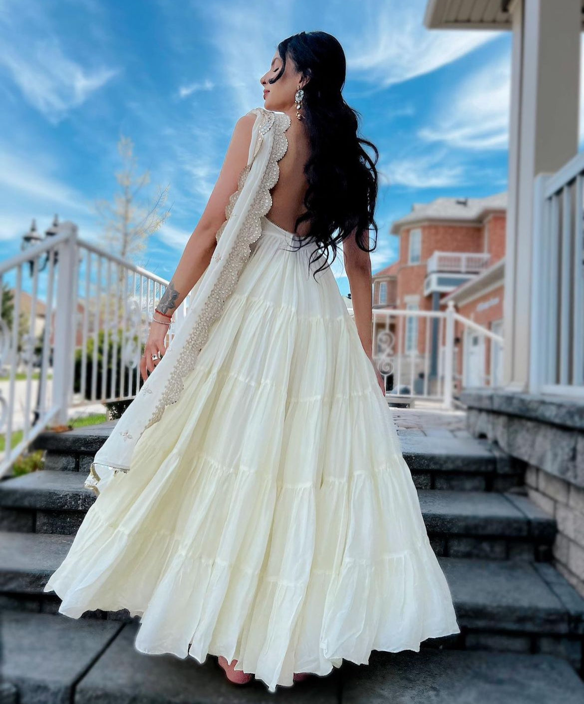 Pearl White Anarkali Set