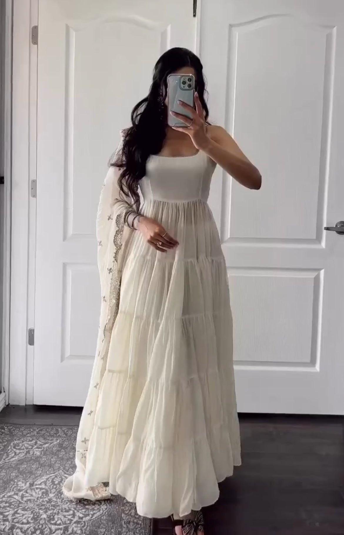 Pearl White Anarkali Set