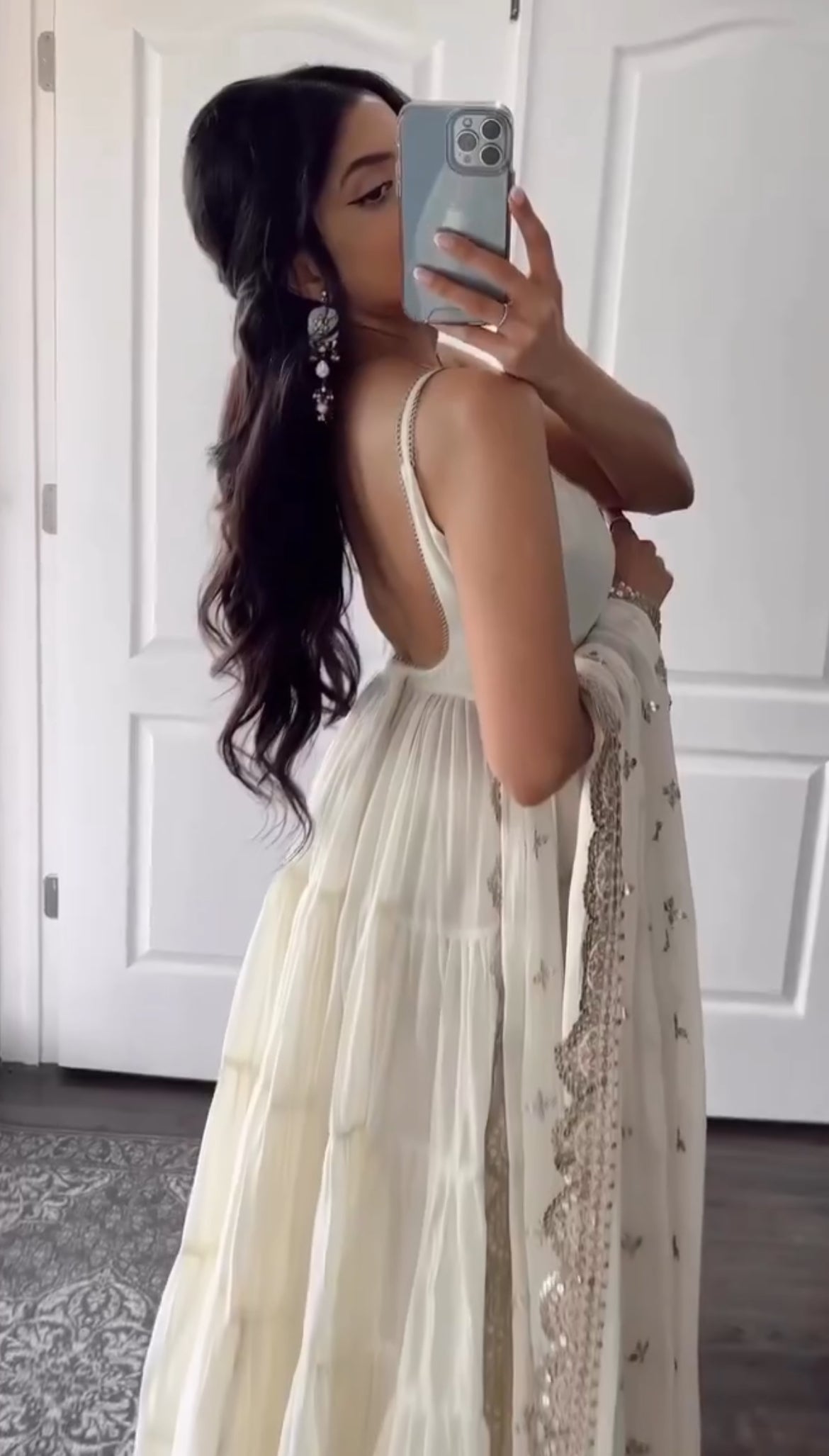 Pearl White Anarkali Set