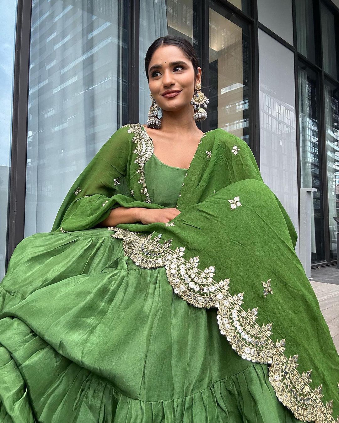 Emerald Green designer Anarkali Set