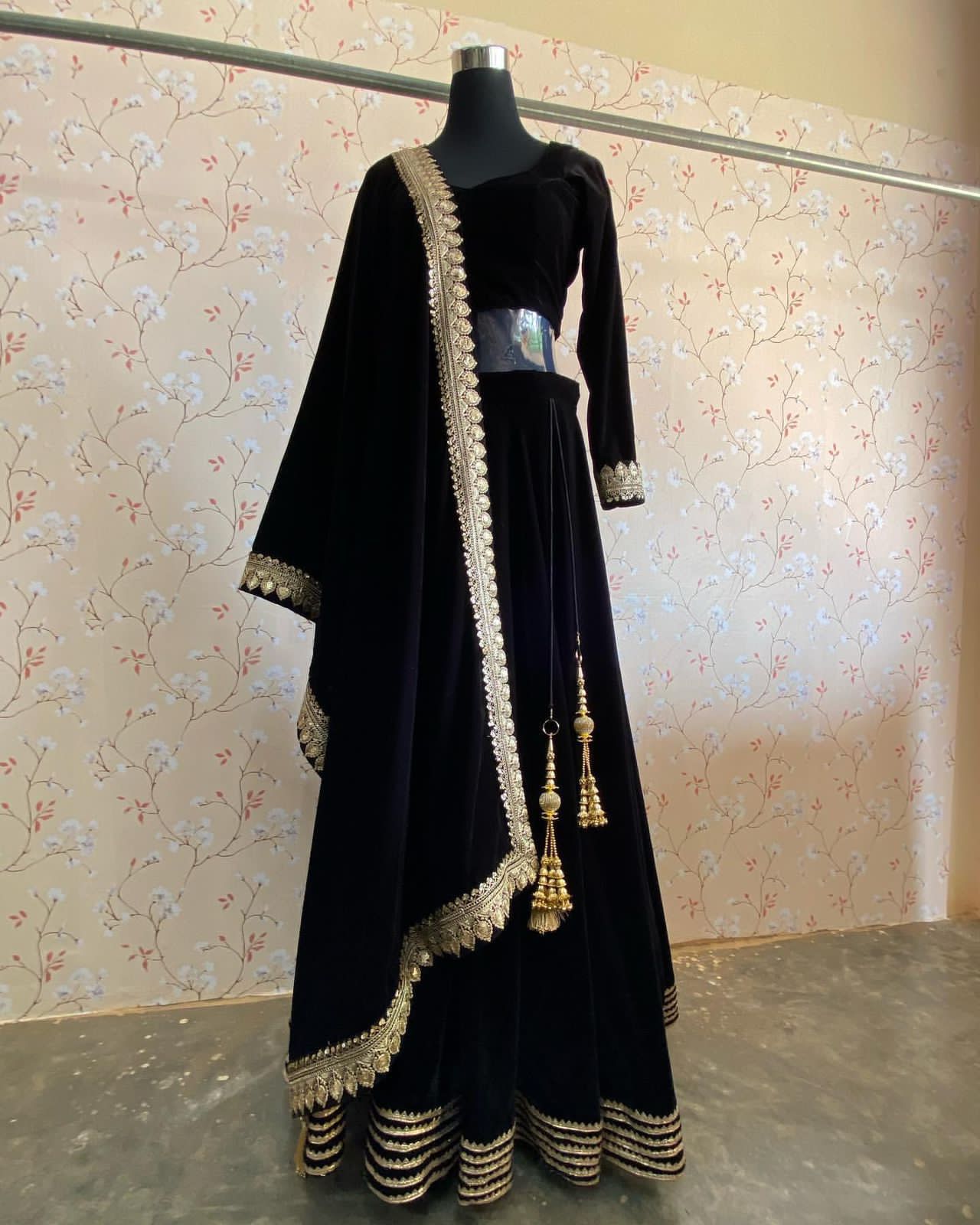 Isha's Velvet Viscose Heavy Lehenga - Fully Stitched