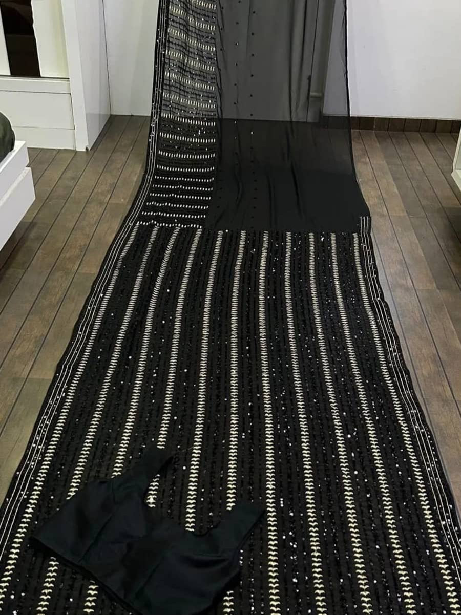Premium Signature Black Saree With Sequence Embroidery Work