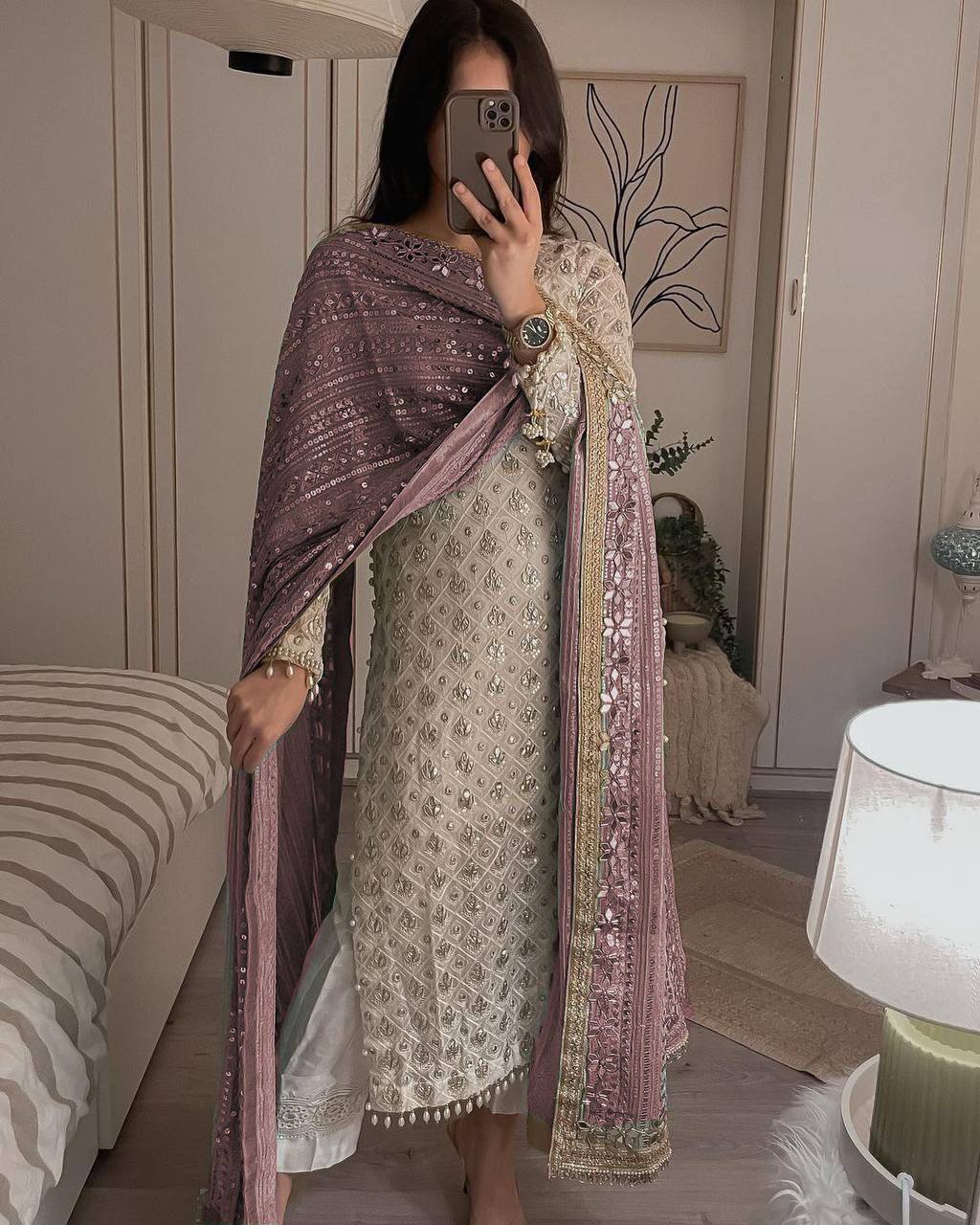 Readymade Designer Pakistani Suit - Sequence Embroidery Work