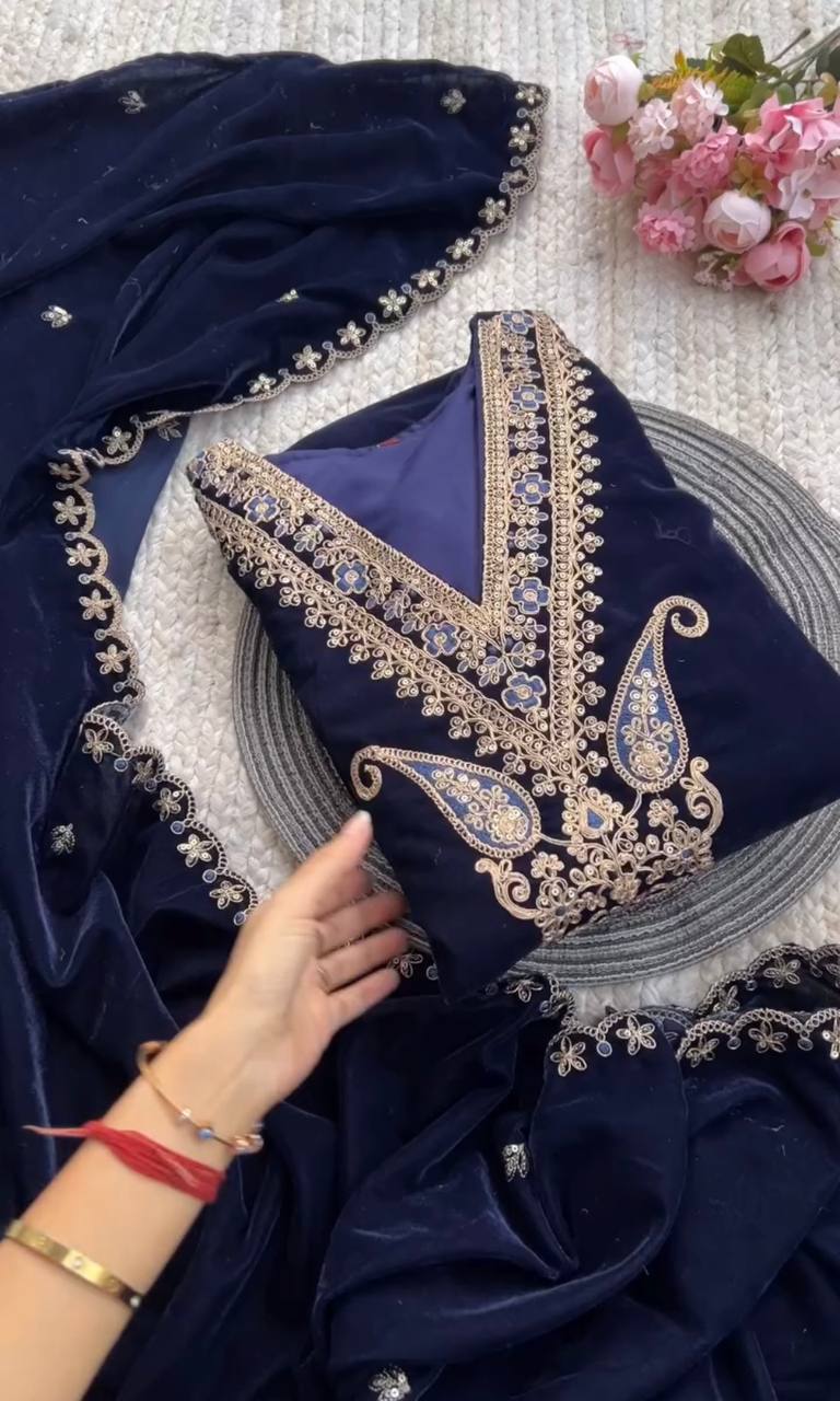 Alia Inspired Velvet Suit Set - Fully Stitched