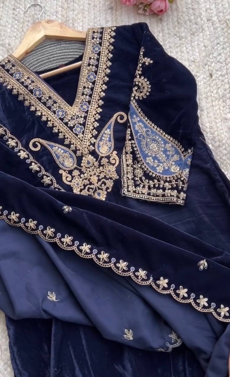 Alia Inspired Velvet Suit Set - Fully Stitched