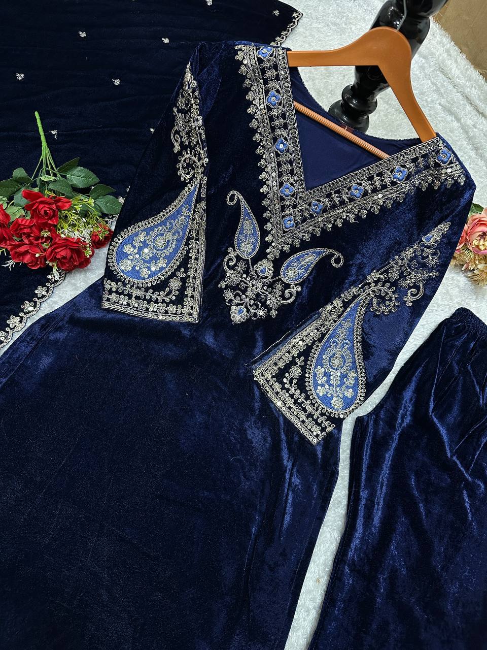 Alia Inspired Velvet Suit Set - Fully Stitched