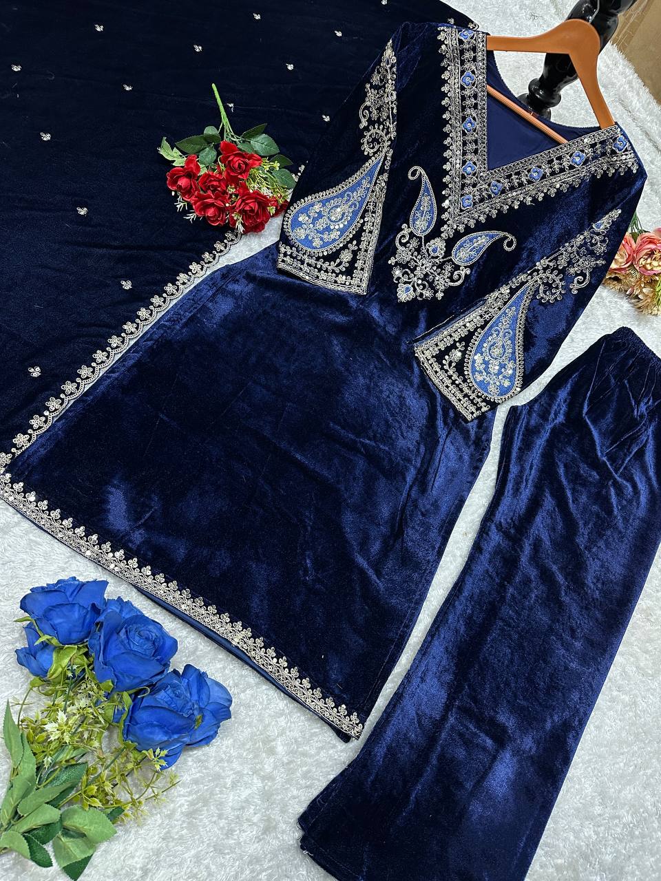 Alia Inspired Velvet Suit Set - Fully Stitched