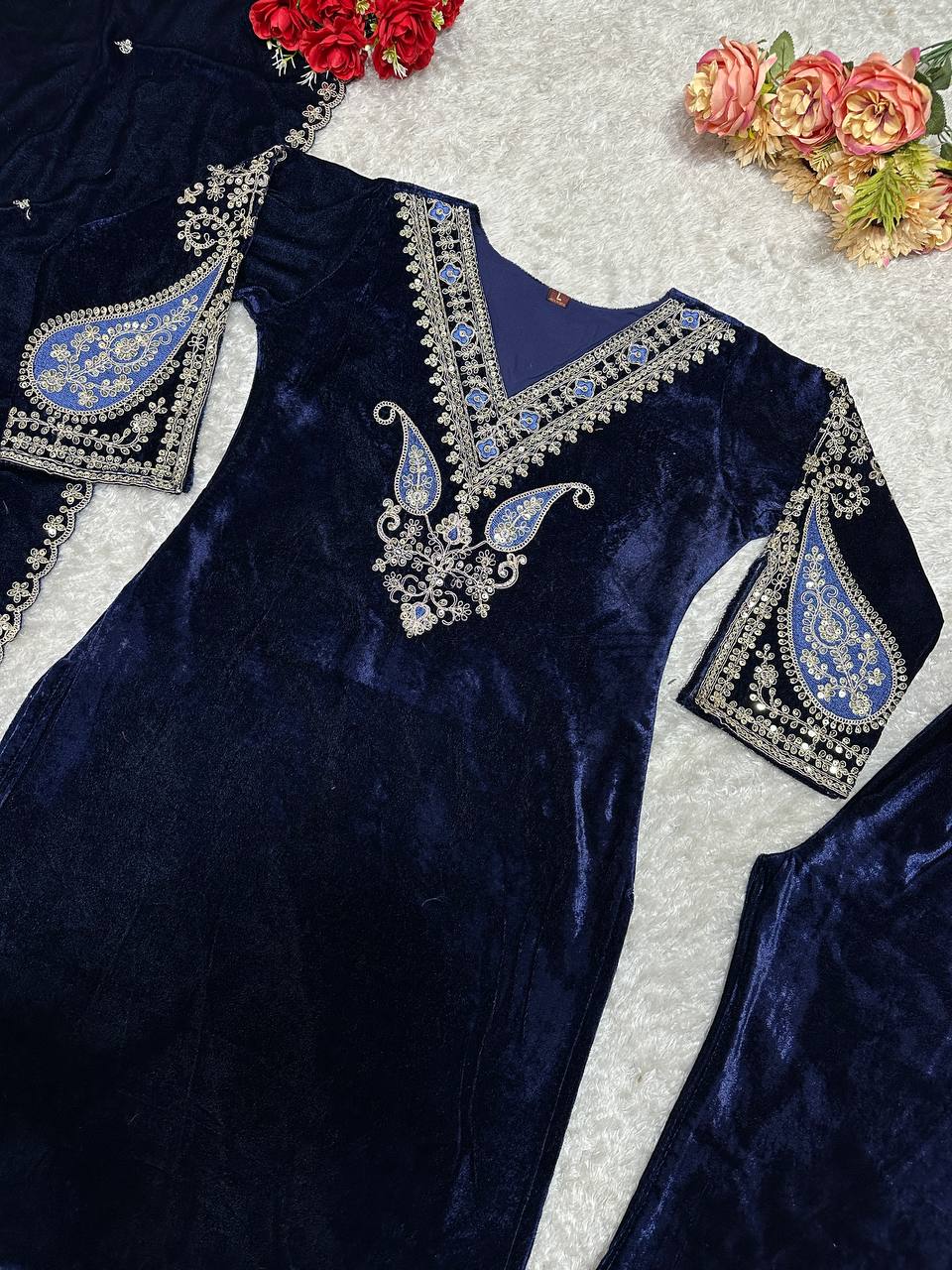 Alia Inspired Velvet Suit Set - Fully Stitched