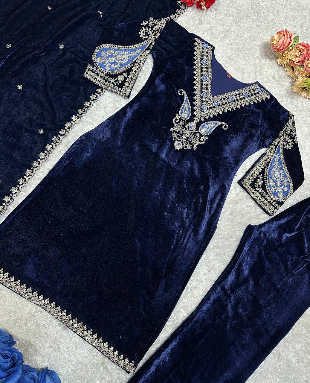 Alia Inspired Velvet Suit Set - Fully Stitched