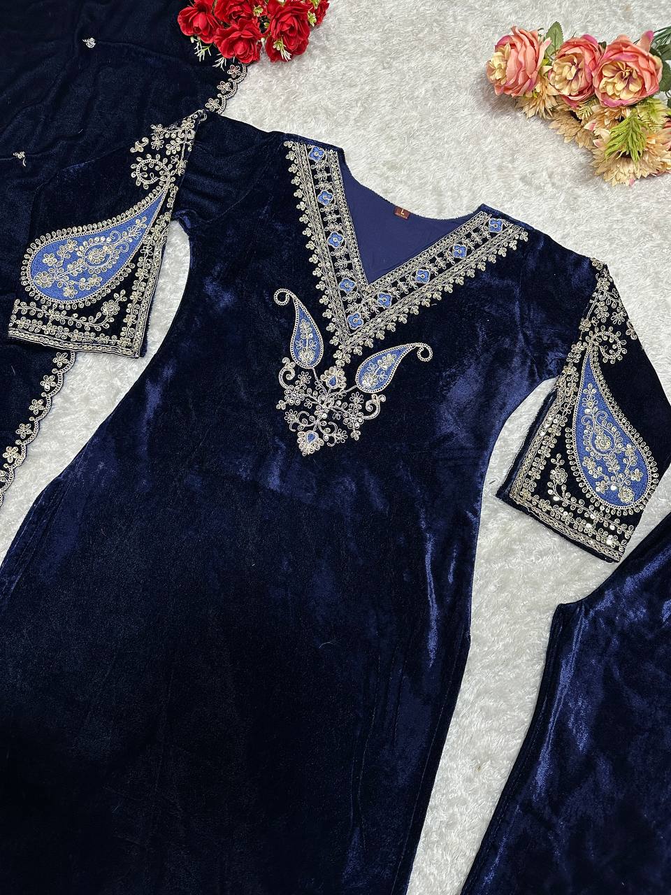 Alia Inspired Velvet Suit Set - Fully Stitched