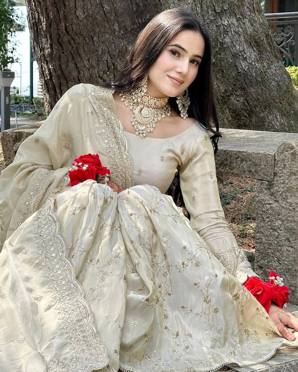 Ivory Silk Sharara Suit Set - Fully Stitched