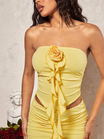 Buttercup Yellow Ruffled Skirt Top Set