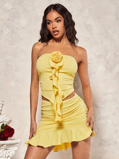 Buttercup Yellow Ruffled Skirt Top Set