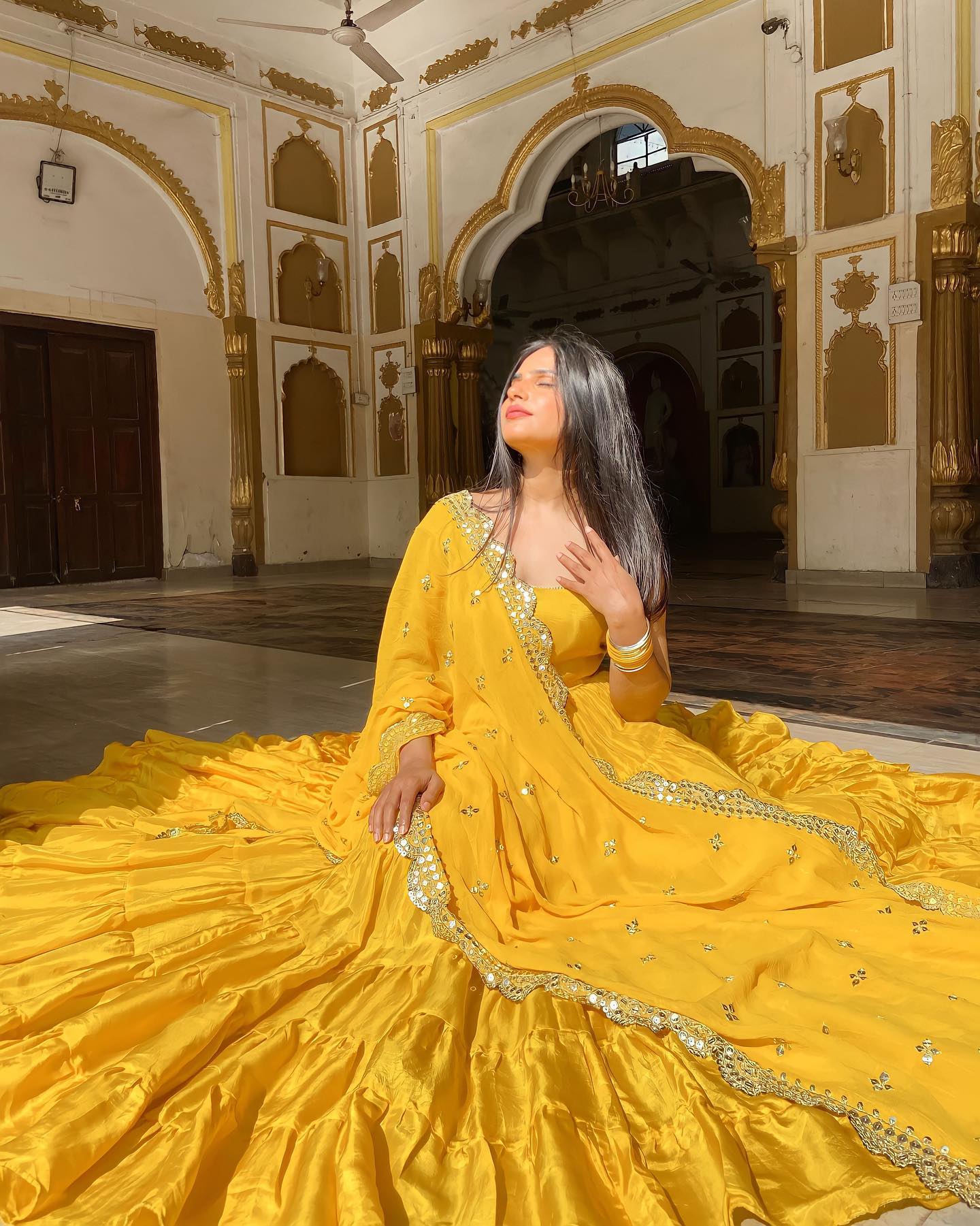 Sunset Yellow designer Silk Anarkali Set