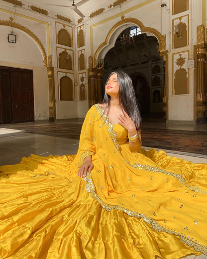 Sunset Yellow designer Silk Anarkali Set