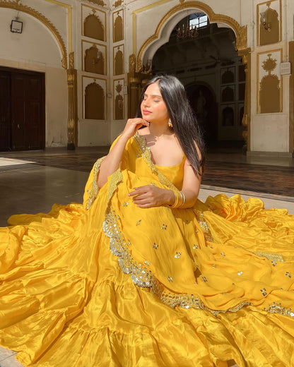 Sunset Yellow designer Silk Anarkali Set