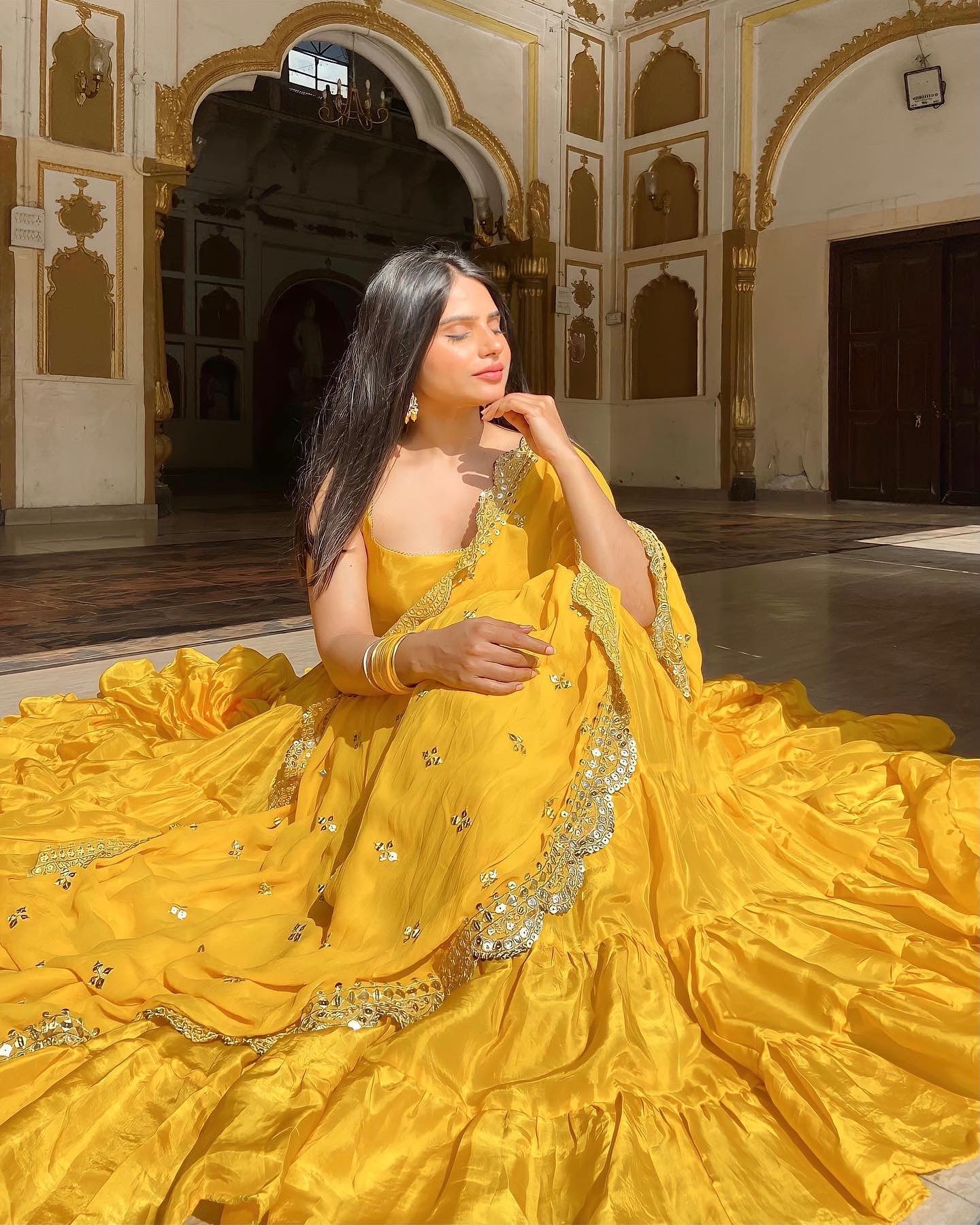 Sunset Yellow designer Silk Anarkali Set