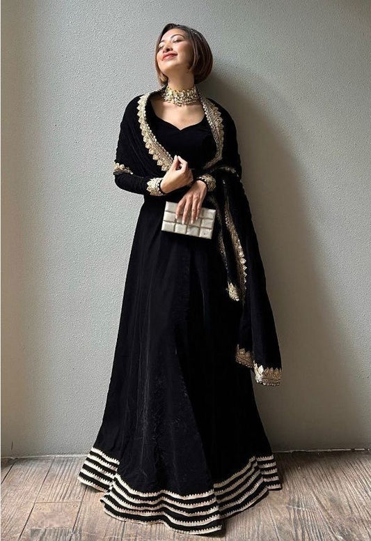 Isha's Velvet Viscose Heavy Lehenga - Fully Stitched