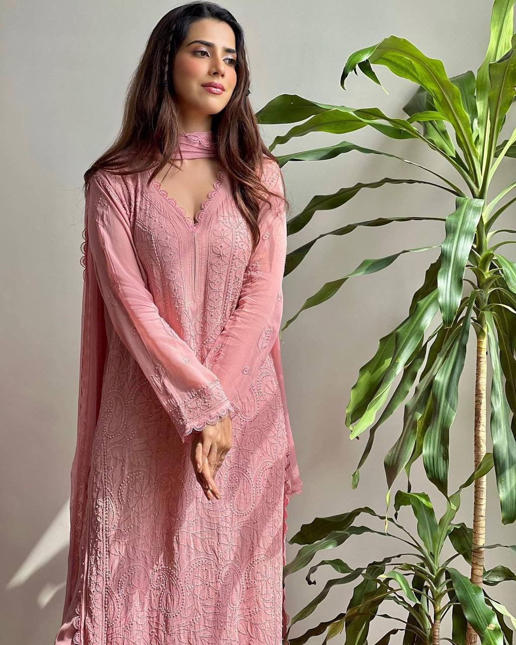 Ruby Chikankari Kurta Set - Fully Stitched