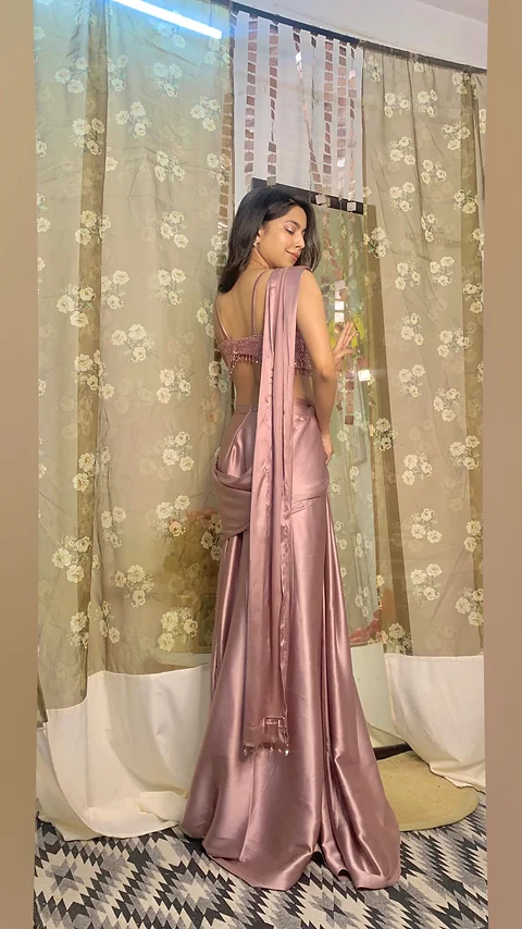 Mauve Nude Cocktail Saree - Ready to Wear