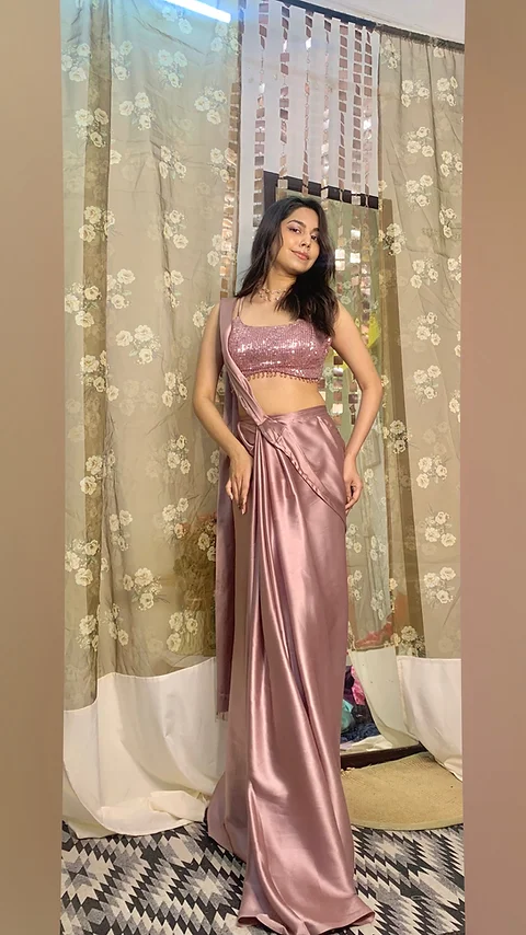 Mauve Nude Cocktail Saree - Ready to Wear