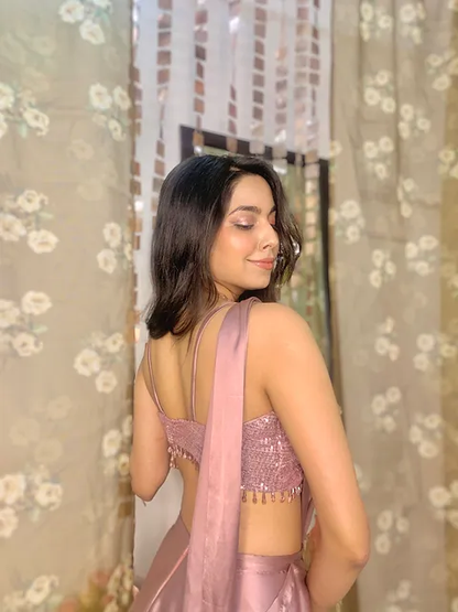 Mauve Nude Cocktail Saree - Ready to Wear