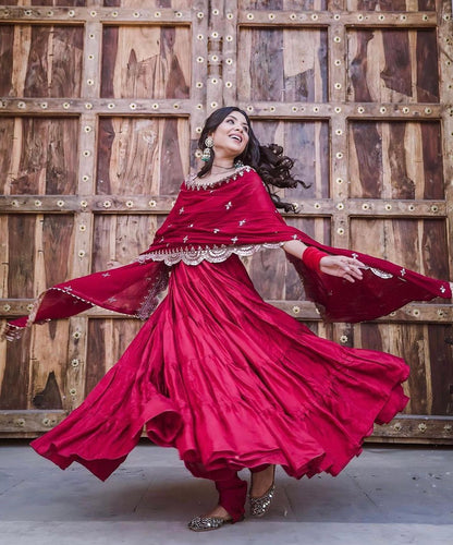 Ruby Red Anarkali Set