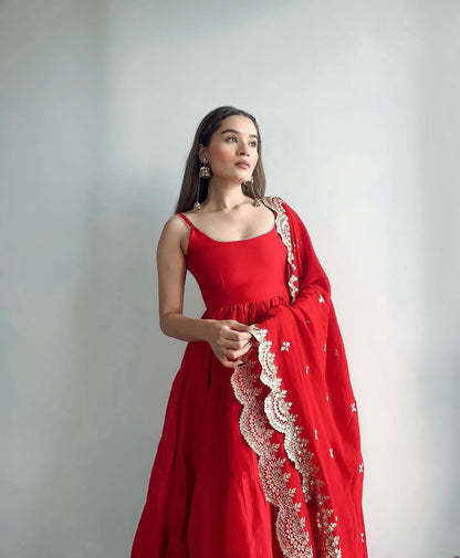 Ruby Red Anarkali Set