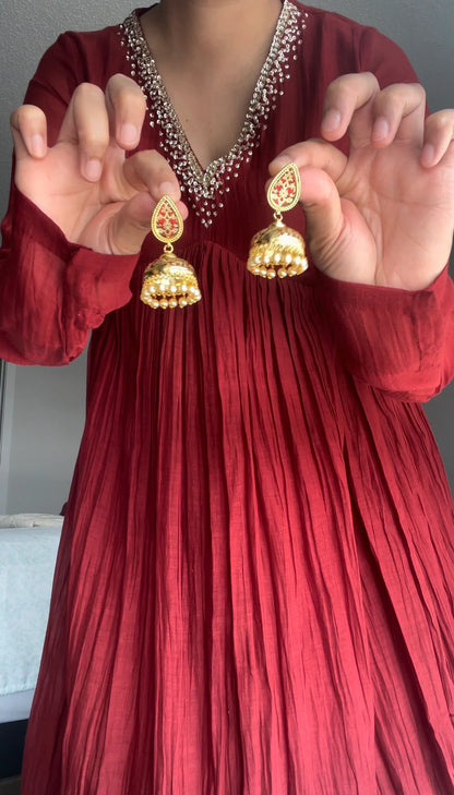 Ruby Red Anarkali Set with Palazzo and Dupatta