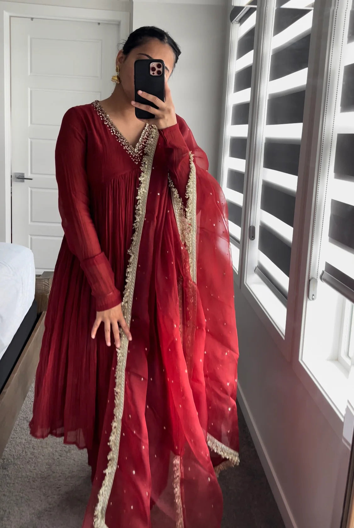 Ruby Red Anarkali Set with Palazzo and Dupatta