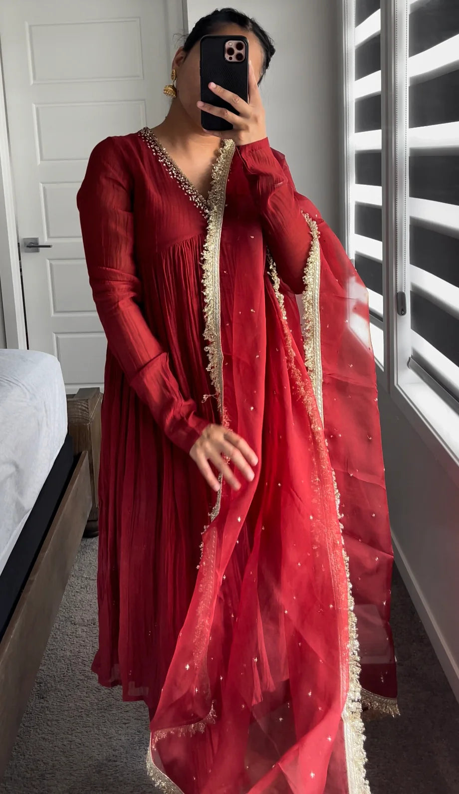 Ruby Red Anarkali Set with Palazzo and Dupatta