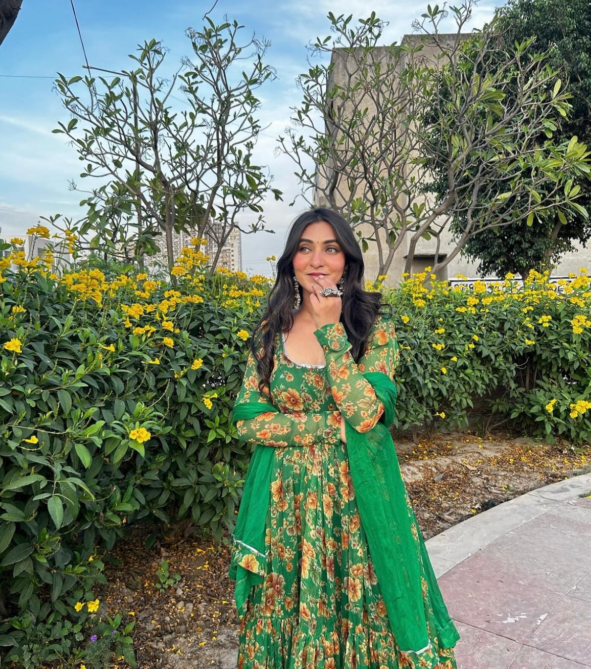 Emerald Blossom Green Anarkali Set