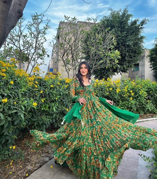 Emerald Blossom Green Anarkali Set