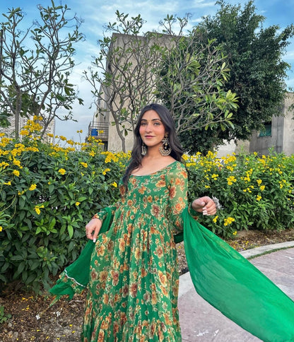 Emerald Blossom Green Anarkali Set