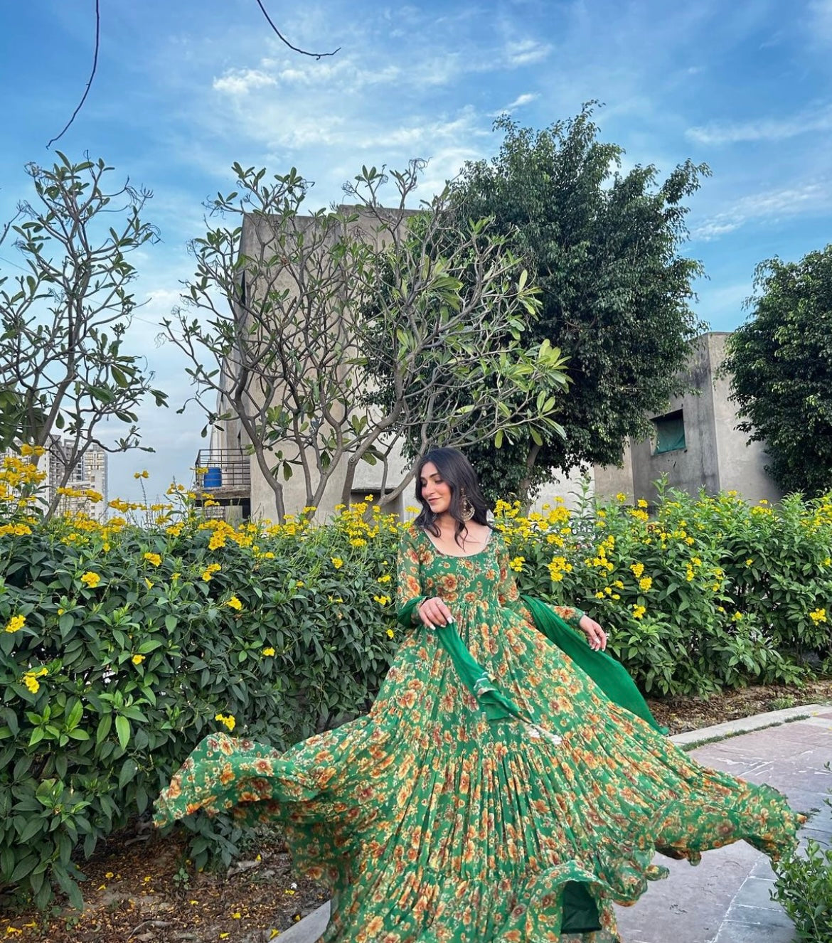 Emerald Blossom Green Anarkali Set