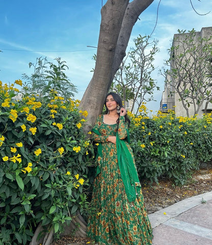 Emerald Blossom Green Anarkali Set