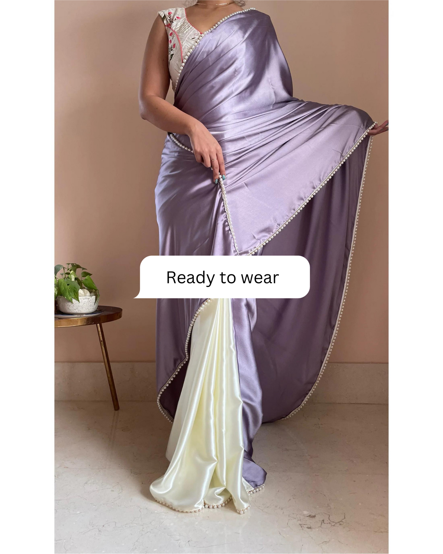 Lavender Two in One Satin Saree - Ready to Wear