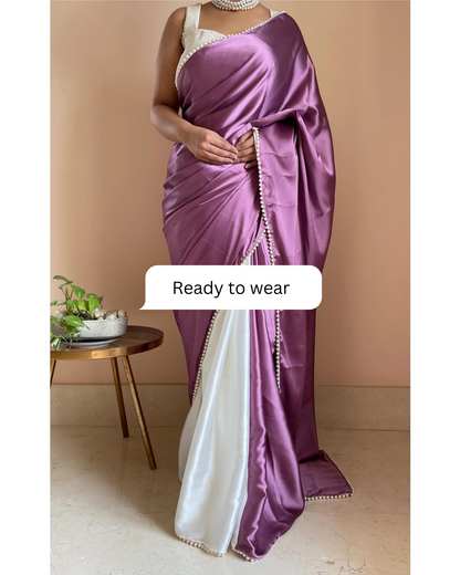 Clematis Two in One Satin Saree - Ready to Wear