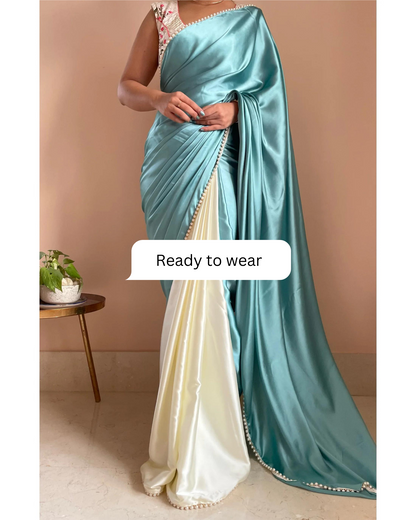 Blueberry Muffin Two in One Satin Saree - Ready to Wear