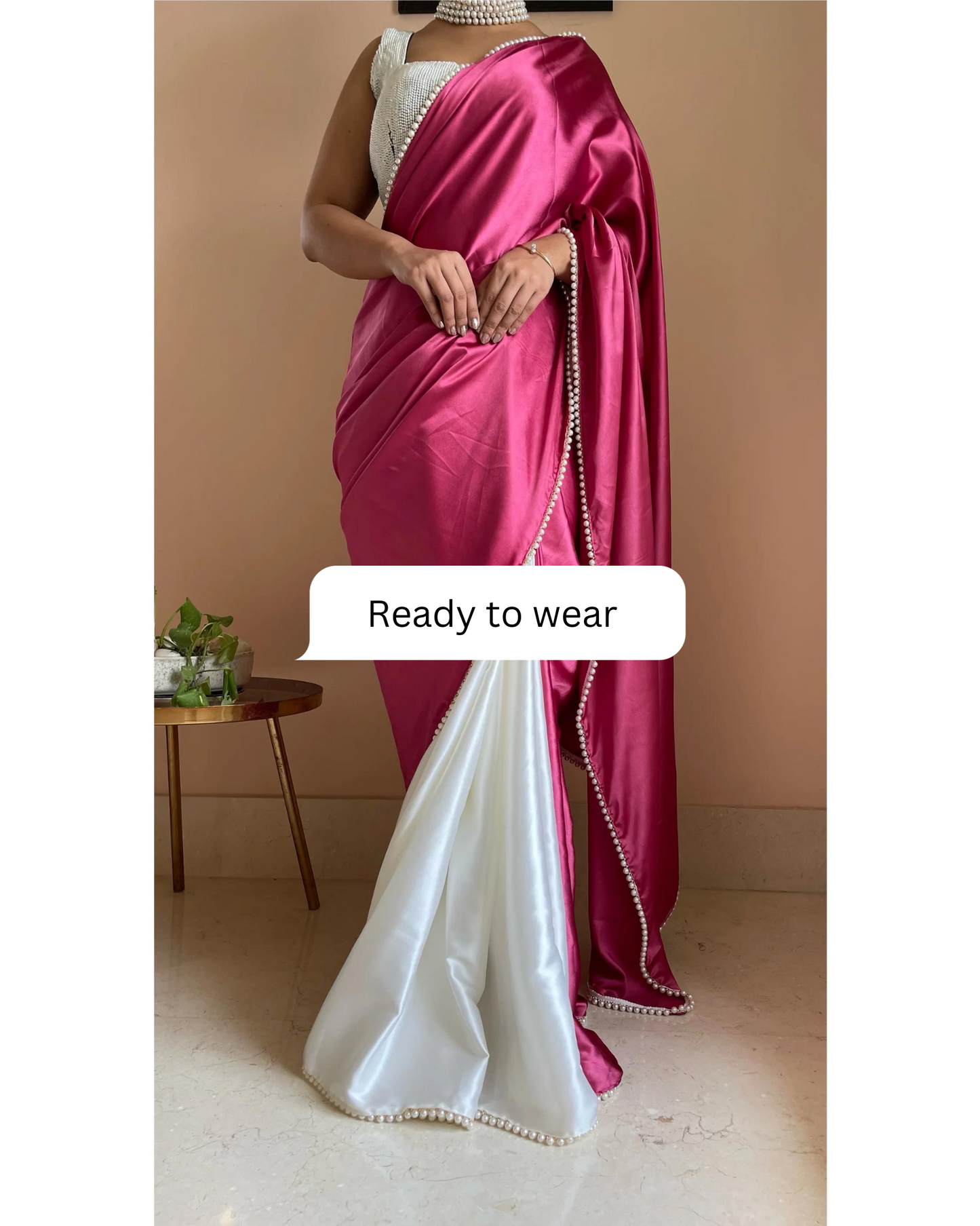 Pink Carnations Two in One Satin Saree - Ready to Wear