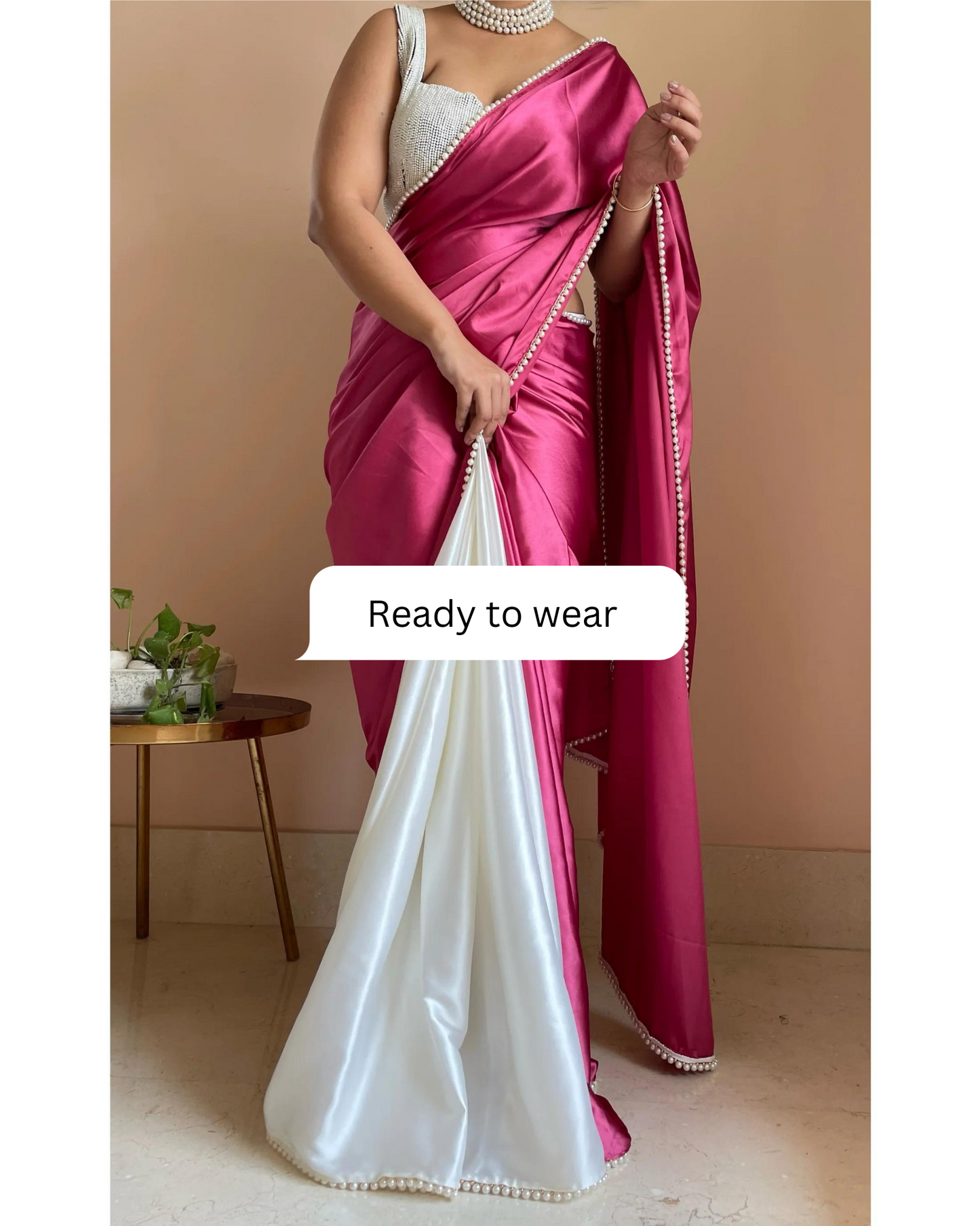 Pink Carnations Two in One Satin Saree - Ready to Wear