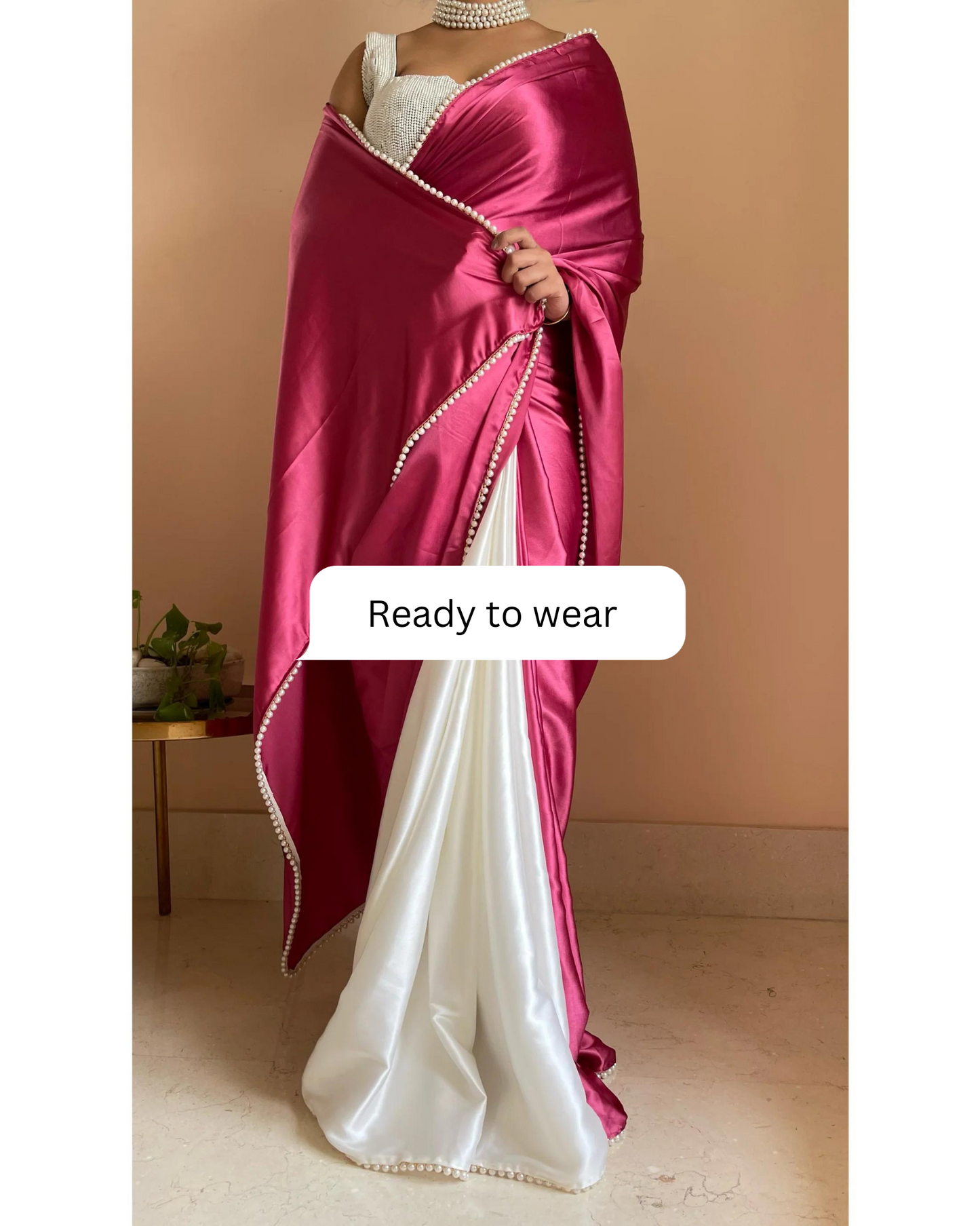 Pink Carnations Two in One Satin Saree - Ready to Wear