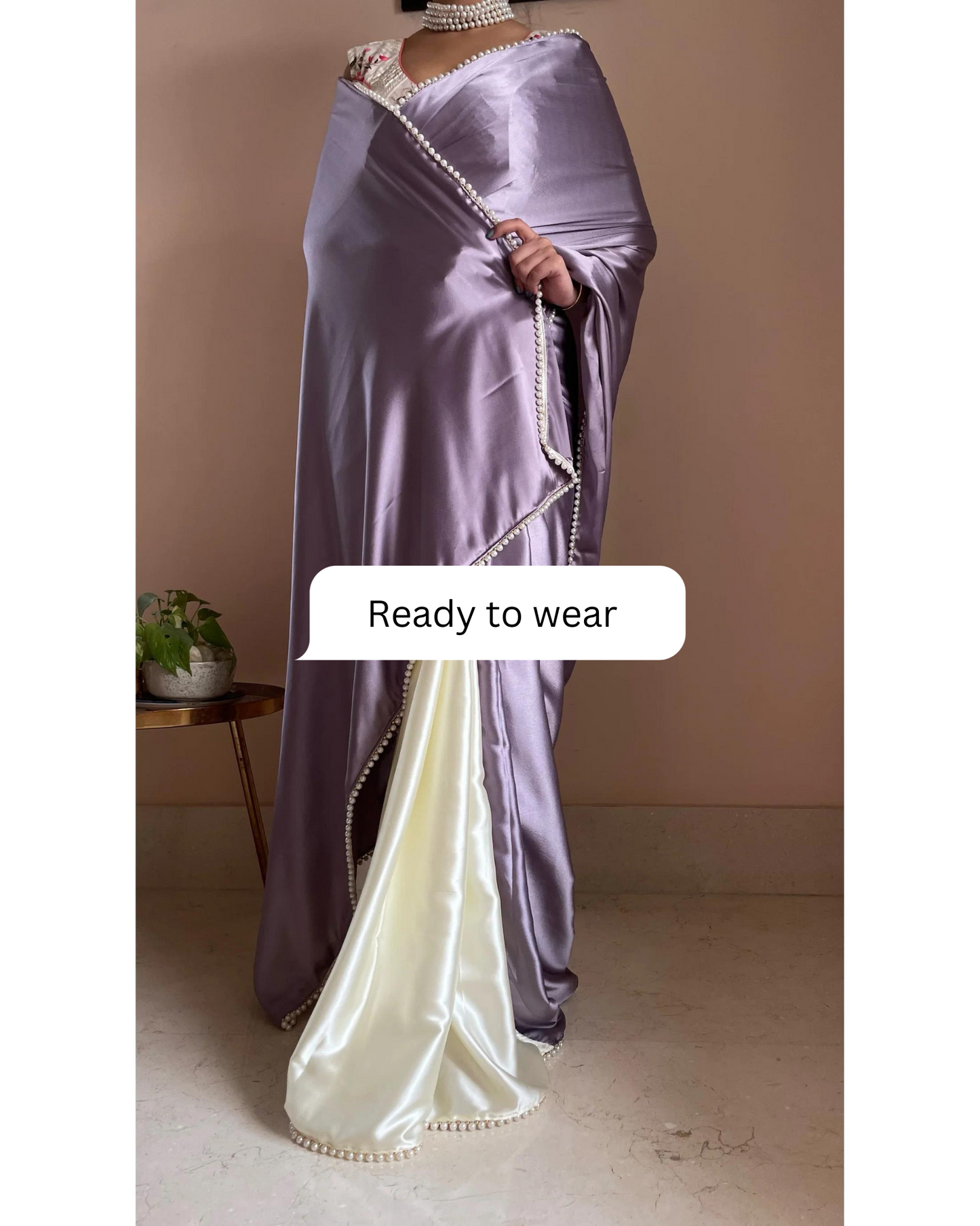 Lavender Two in One Satin Saree - Ready to Wear