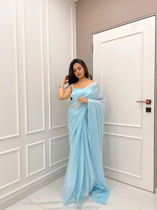 Premium Signature Metallic Blue Saree