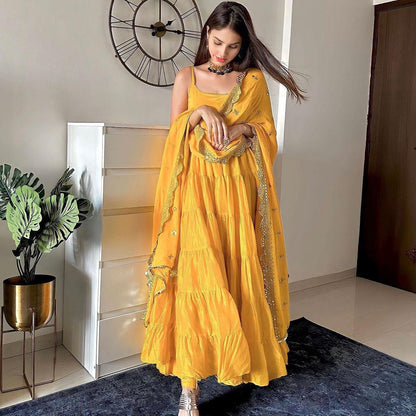 Sunset Yellow designer Silk Anarkali Set