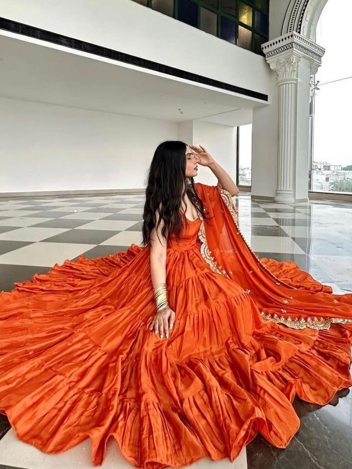 Sunset Orange Designer Anarkali Set